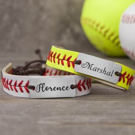 Personalized Baseball or Softball Bracelet Name or Number Leather