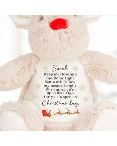 ﻿Personalised Christmas Reindeer Soft Toy Red Nose Poem Santa is coming Xmas Gift