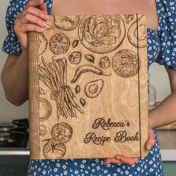 Wooden Journal Custom Recipe Book Blank Recipe Book Mom Christmas