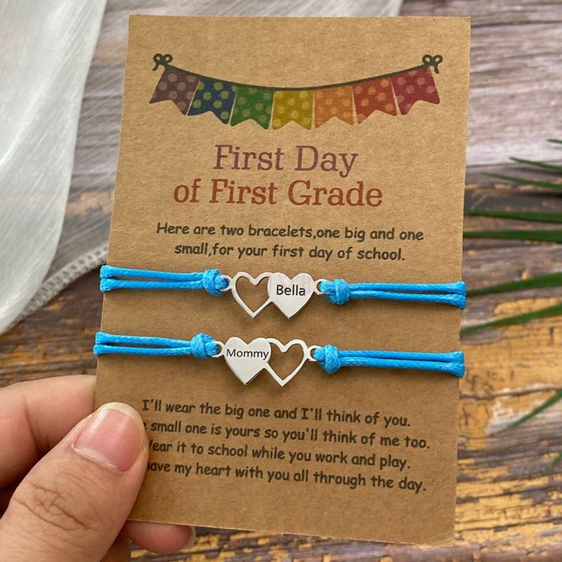 First Day of School Mommy and Me Back to School Heart Engraved Bracelets