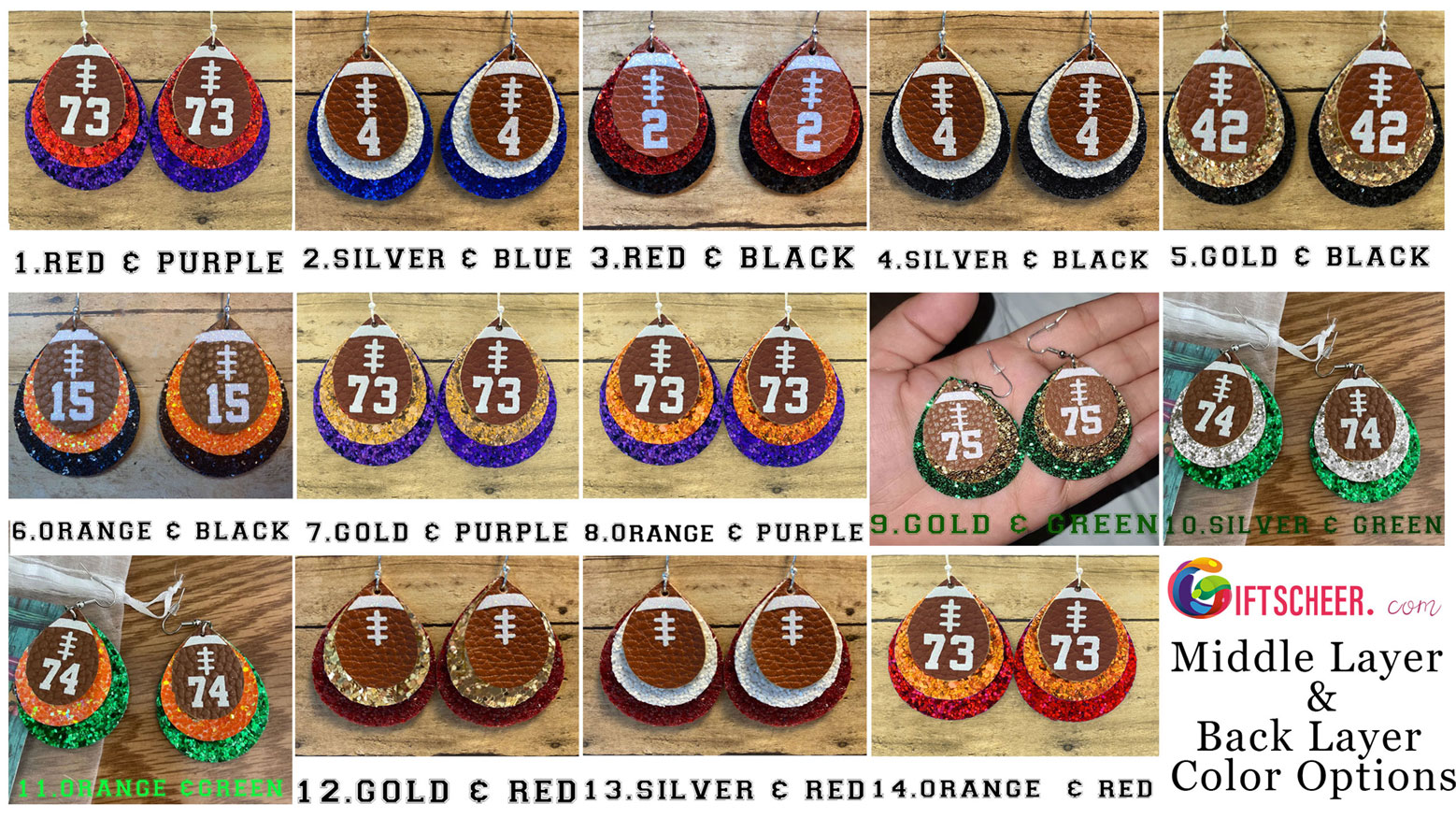 12 Glitter Football Jersey: Blue, Orange, White
